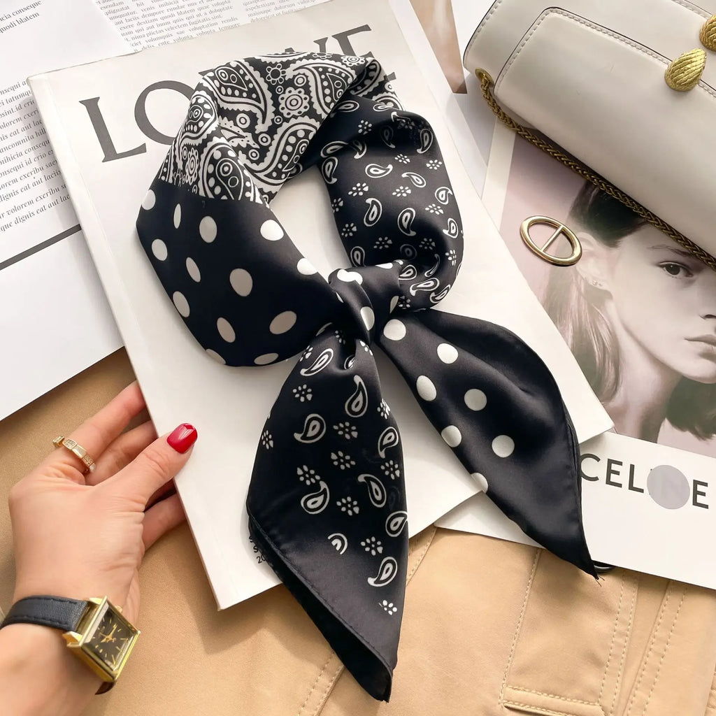 Luxury Silk Square Scarf - Elegant Designer Neckerchief & Purse Accessory