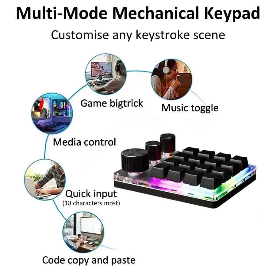 16 Keys 3 Knobs Mechanical Gaming Keyboard USB Wired Bluetooth-Support/ 2.4G Programming Macro Keyboard Custom Hot-swap Keypad