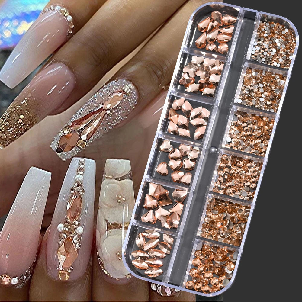 Luxury Pink Nail Rhinestones - Crystal Glitter Charms & Gems