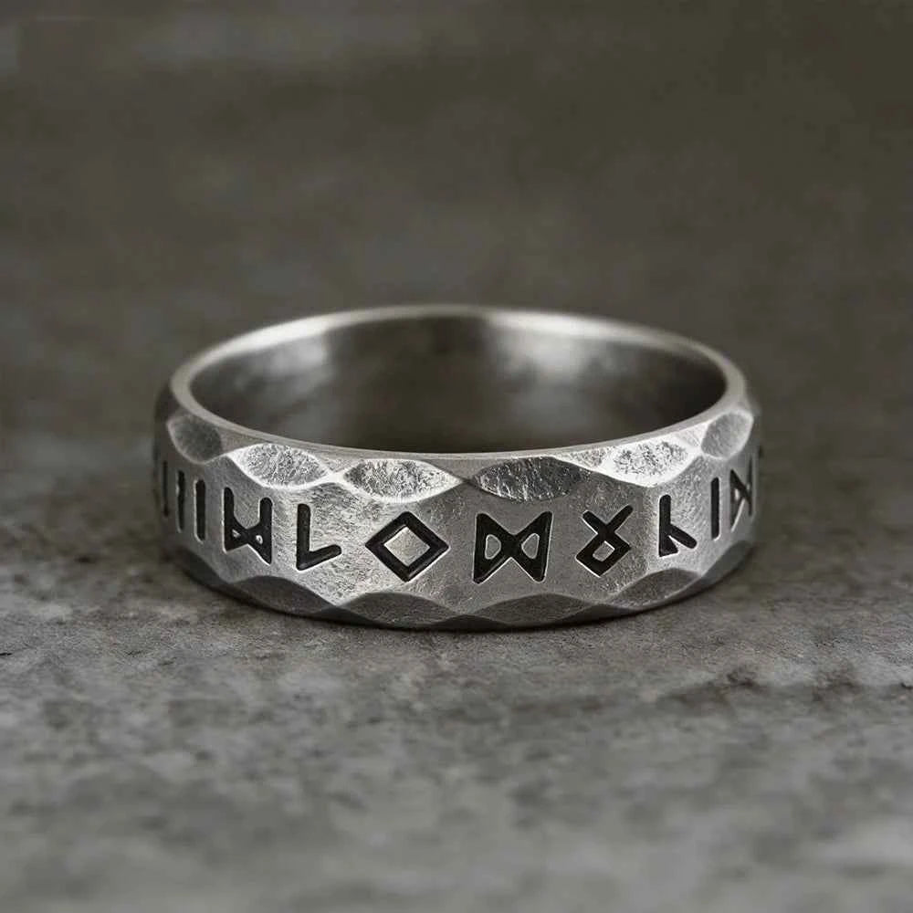 SUNFLOWERZHU Wholesale Men'S Stainless-Steel Rings Punk Viking Rune Men Rings Bevel Vintage Rings Silver Ring Jewelry For Man