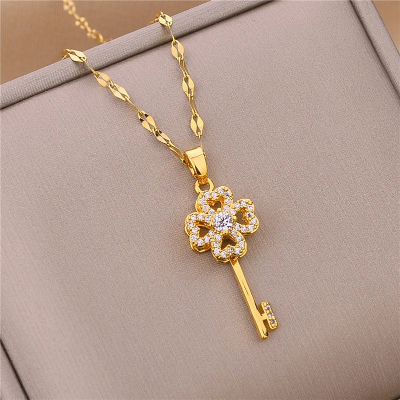 Elegant Zircon Crystal Stainless Steel Necklace