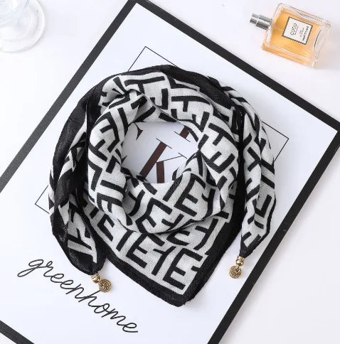 Luxury Silk Square Scarf - Magnetic Buckle & Print