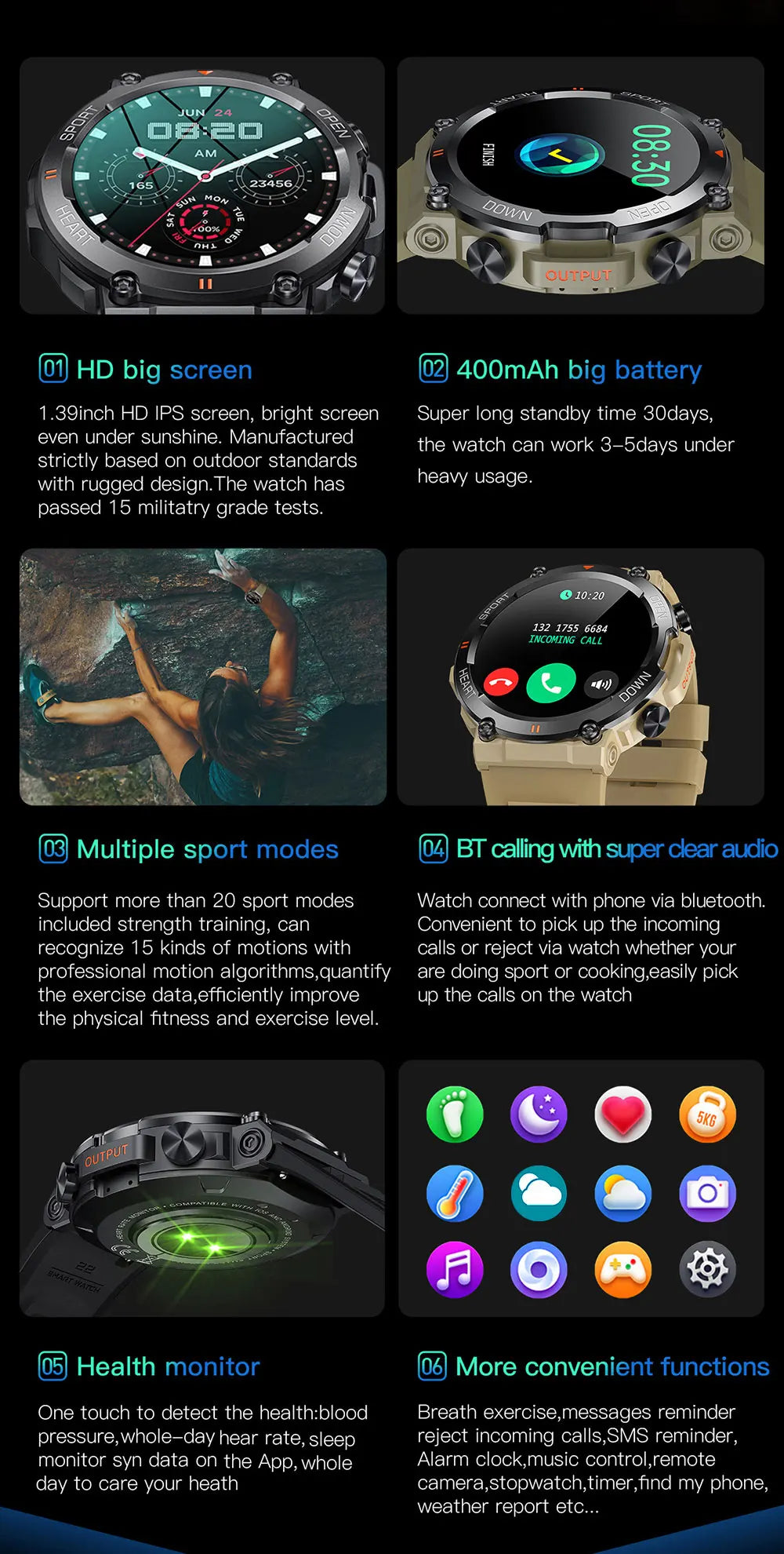 Premium Men's Smart Watch - HD Bluetooth Call Fitness Tracker