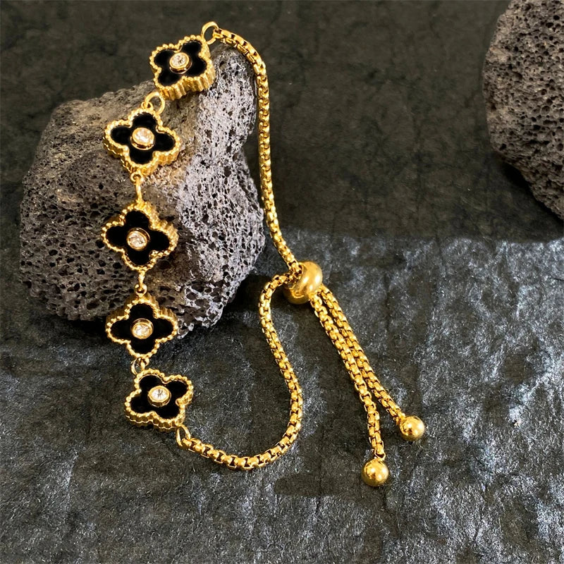 Premium Clover Charm Bracelet - 18K Gold Plated Adjustable