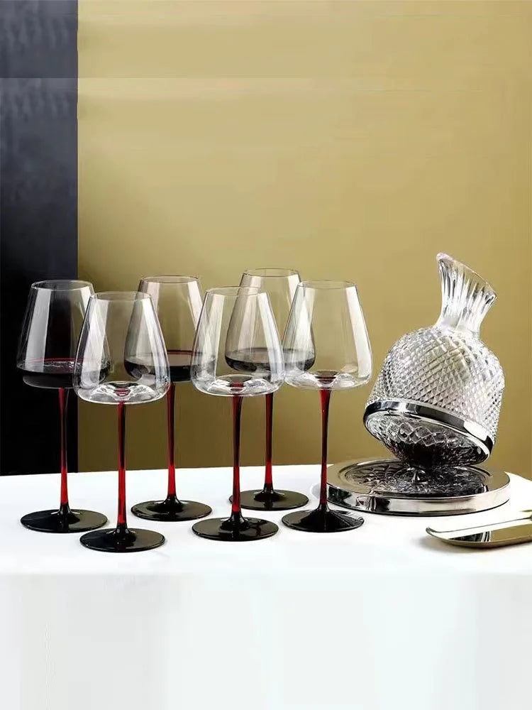 Elegant Burgundy Wine Glasses - Crystal Long Stem Design