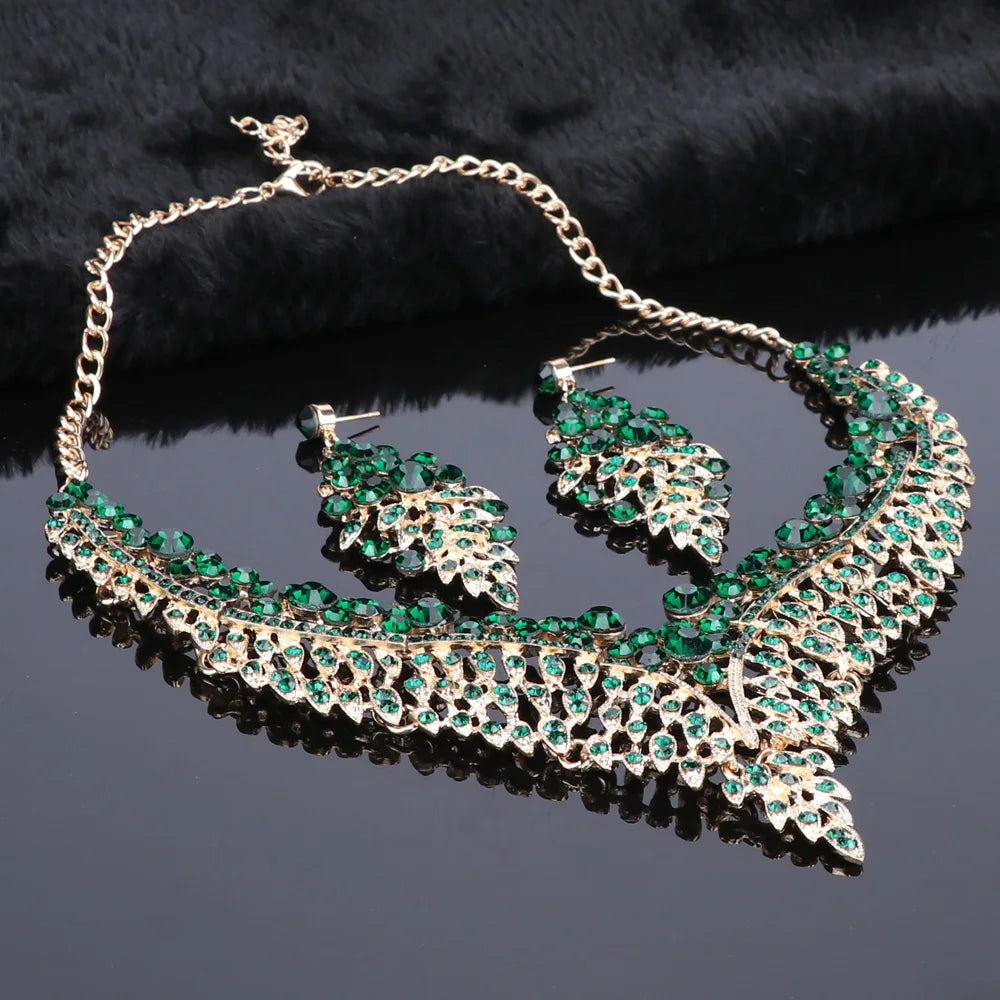 Elegant Crystal Jewelry Set - Rhinestone Necklace & Earrings