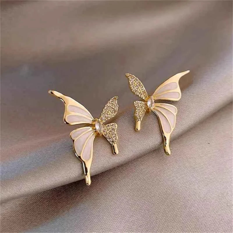 Elegant Zircon Butterfly Stud Earrings - Gold Fashion Jewelry