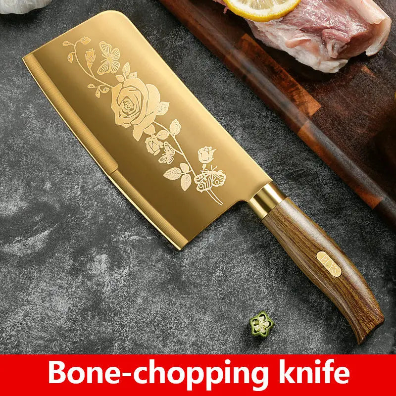 Luxury 4-Piece Chef Knife Set - Golden Rose Pattern Stainless Steel