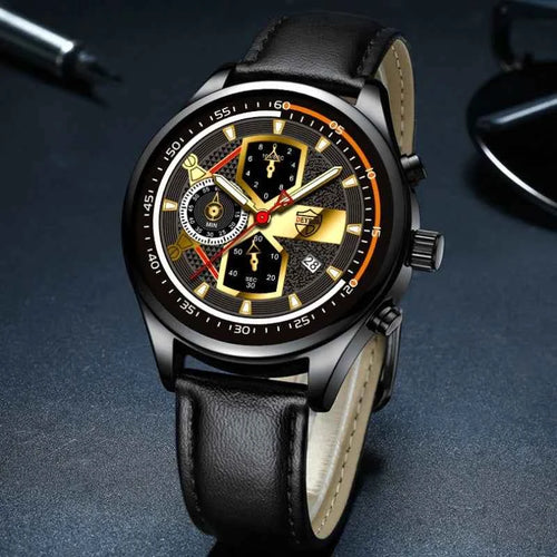 DEYROS Fashion Men's Calendar Watch Men's Business Leather Quartz Watch Men's Casual Watch Black Friday WatchGifts for Dad