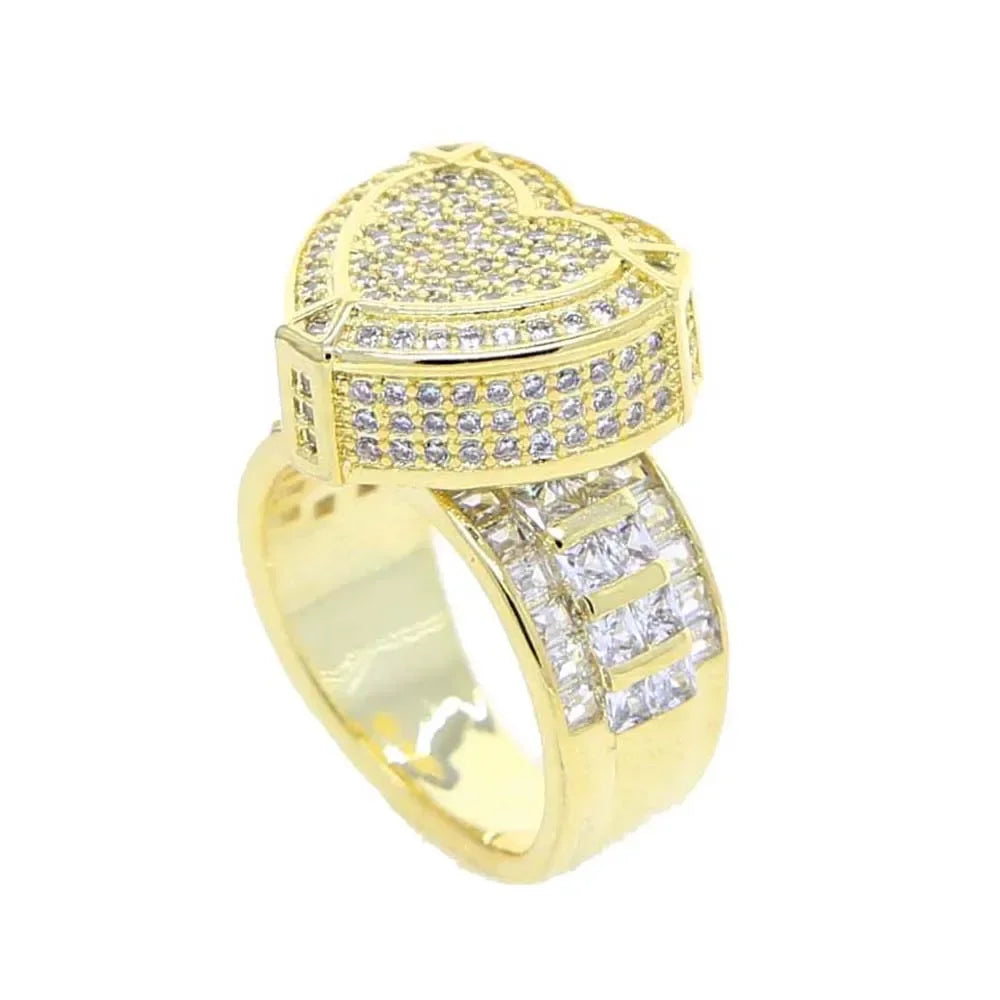 Elegant Iced Out Heart Engagement Ring - Gold & Silver