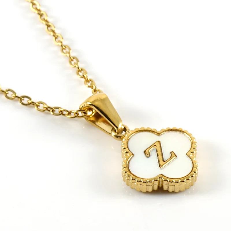 Elegant Initial Letter Necklace - Lucky Shell Gold Pendant