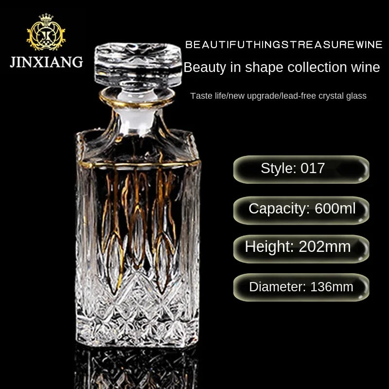 Elegant Crystal Wine Decanter - Gold Line Detail