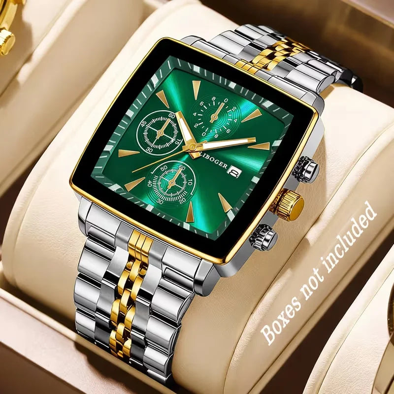 Luxury Square Dial Quartz Watch - Stainless Steel Business Watch