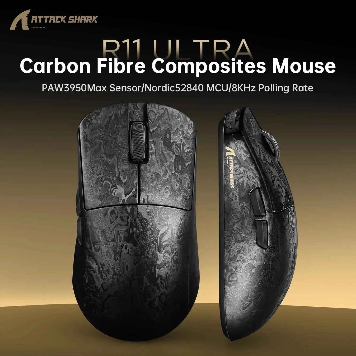MAMBASNAKE x ATTACK SHARK R11 Ultra 8K Carbon Fiber Wireless Gaming Mouse with 42000 DPI-PAW3950 MAX Sensor-49g Lightweight