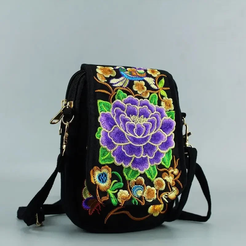 Elegant Embroidered Crossbody Bag - Vintage Floral Design