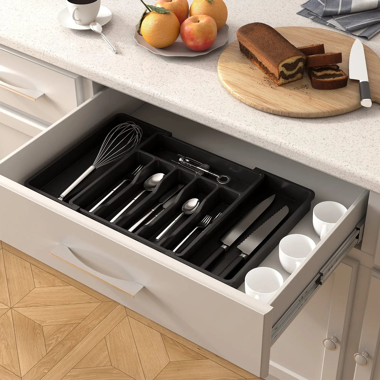 Premium Expandable Drawer Organizer - Adjustable Utensil Tray