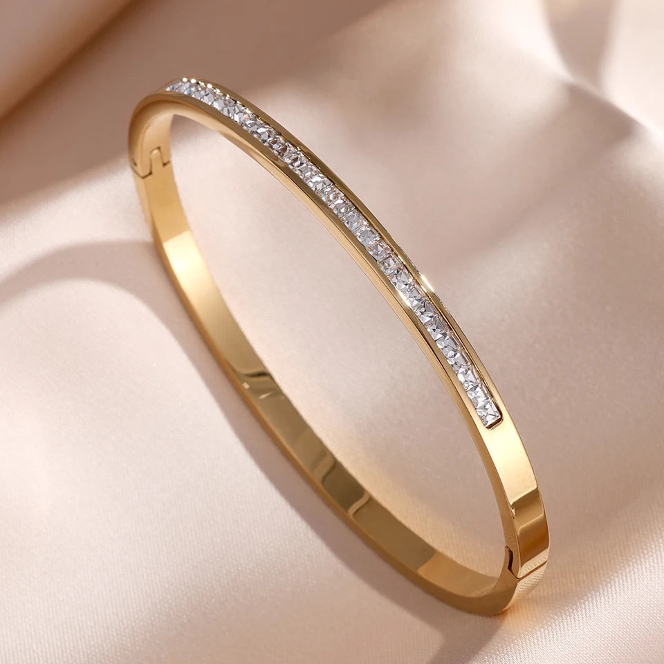 Elegant Stackable Bangles - Sparkling Zirconia Stainless Steel Set