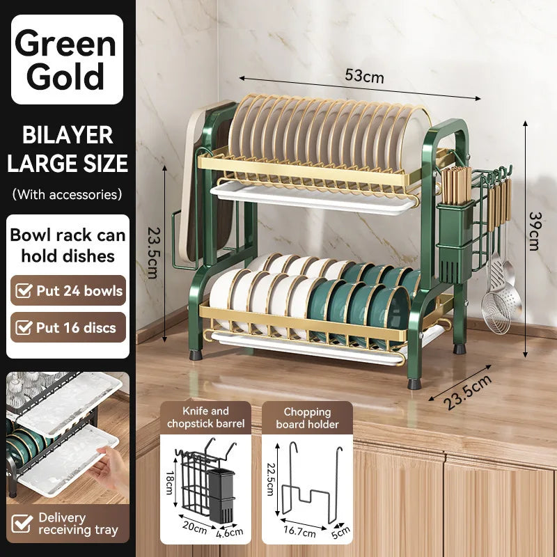 Premium Countertop Dish Drying Rack with Utensil & Spice Holder