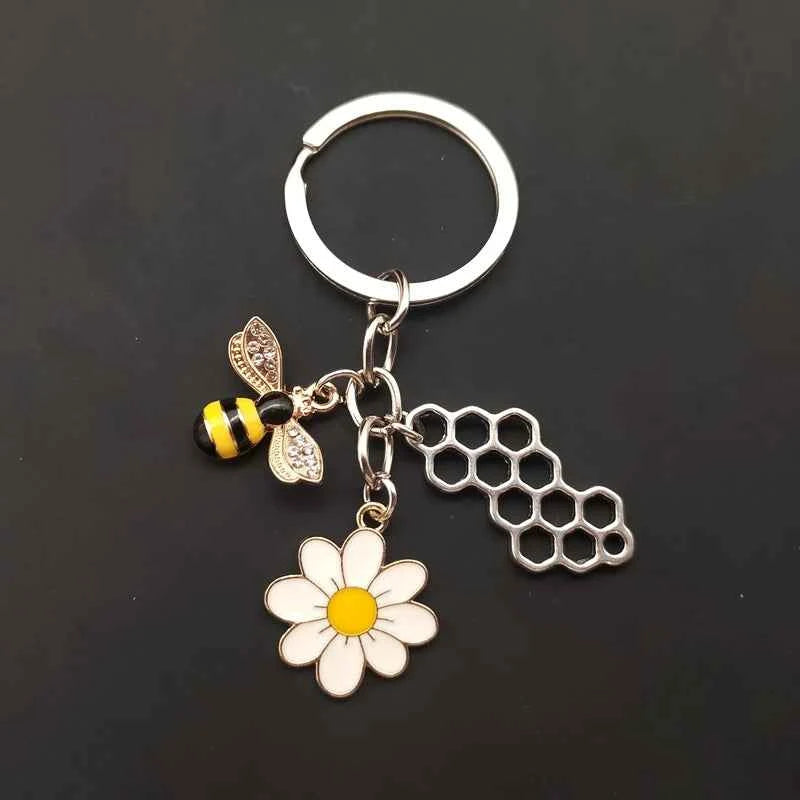 Charming Cute Keychain - Bee Honeycomb Heart Flower Key Ring