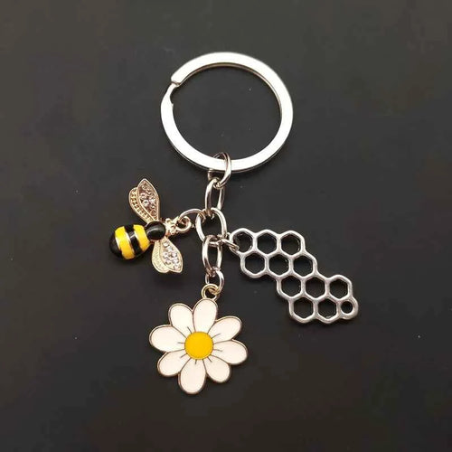 Charming Cute Keychain - Bee Honeycomb Heart Flower Key Ring