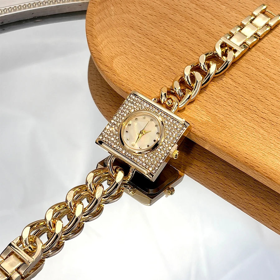 Elegant Diamond Chain Women's Watch - Luxury Square Head