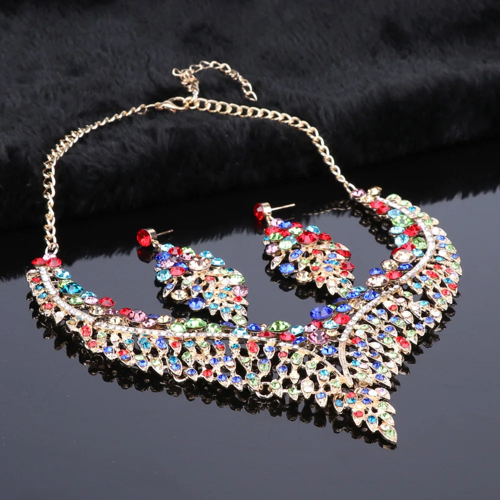 Elegant Crystal Jewelry Set - Rhinestone Necklace & Earrings