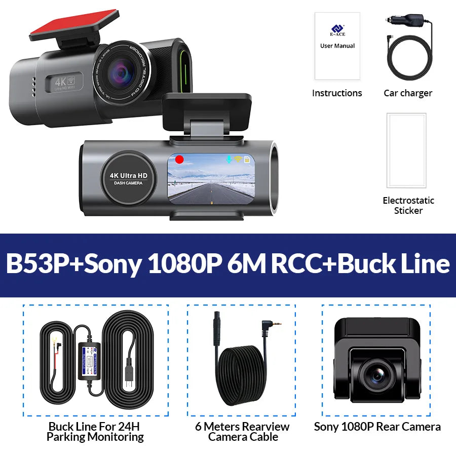 Professional 4K Dash Cam - Night Vision & Built-In Wi-Fi