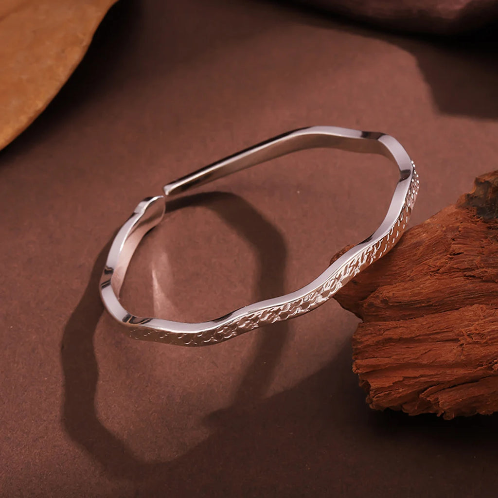 Crushed Ice Zircon Bracelet - Elegant sterling silver cuff bracelet with dazzling zircon stones