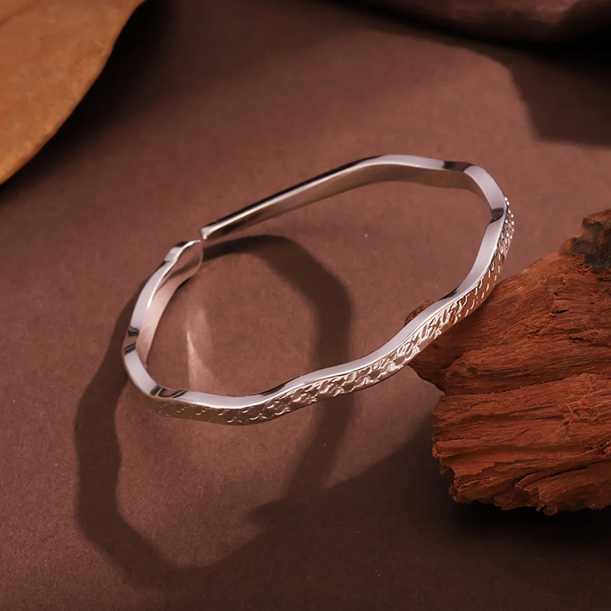 Crushed Ice Zircon Bracelet - Elegant sterling silver cuff bracelet with dazzling zircon stones