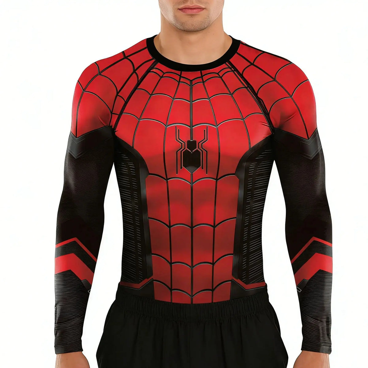 Spider compression shirt - long sleeve superhero costume top with detailed comic graphics
