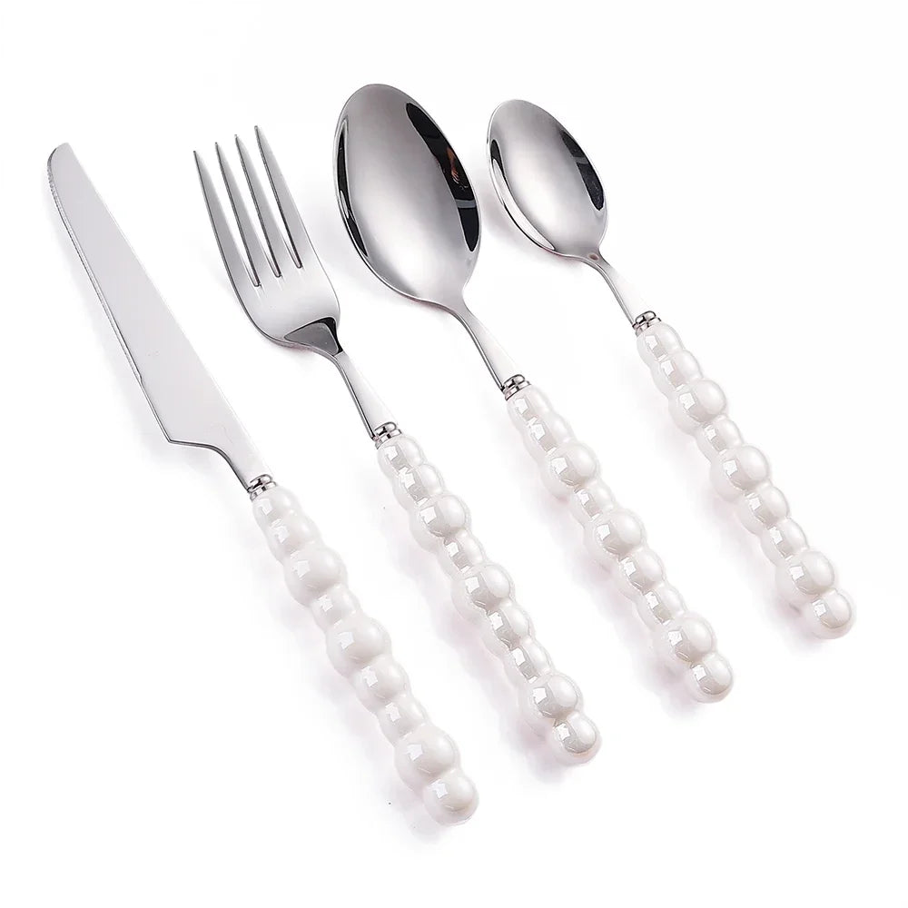 Luxury Pearl Flatware Set - Premium Ceramic Handle Cutlery