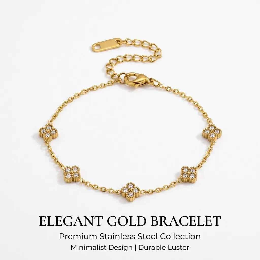 Elegant Gold Flower Zircon Bracelet - Stainless Steel Jewelry