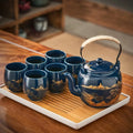Ceramic Tea Set - Black glaze large-capacity beam pot with six teacups