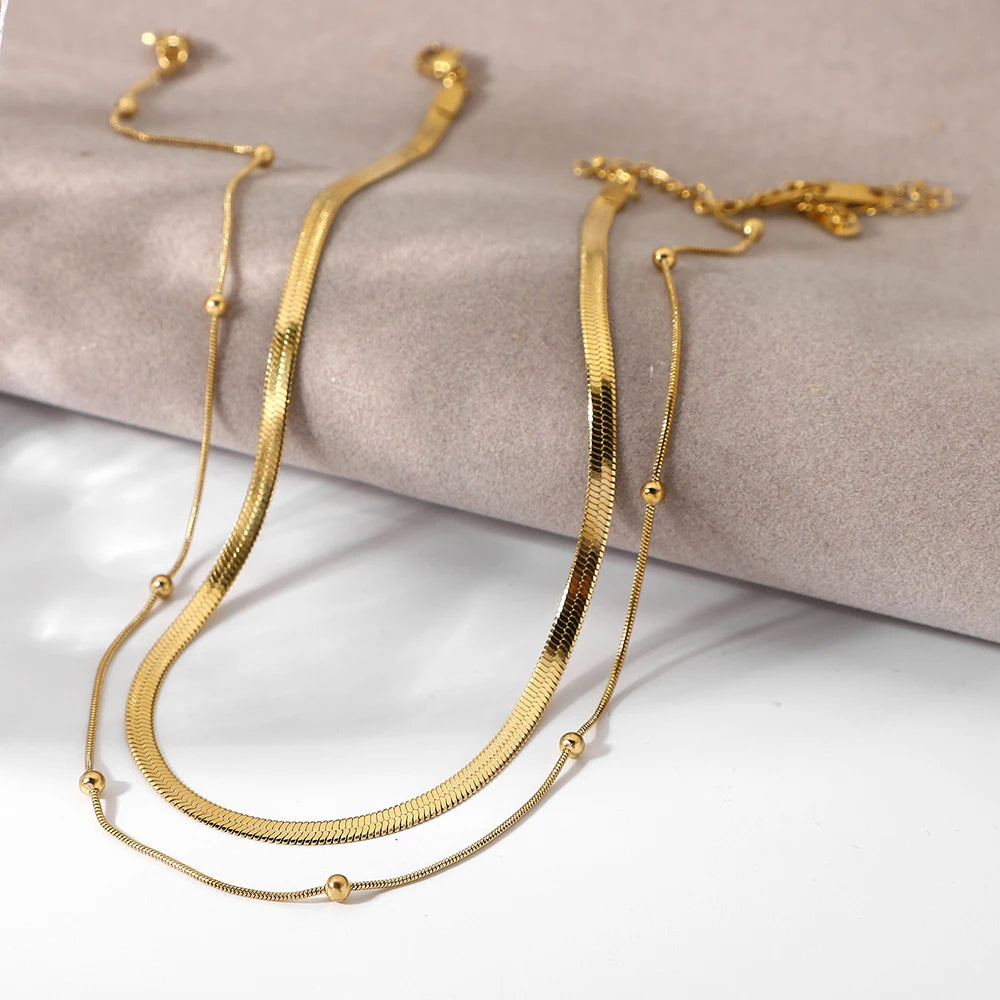 Luxury 14K Gold Plated Multi Layer Round Beads Necklace
