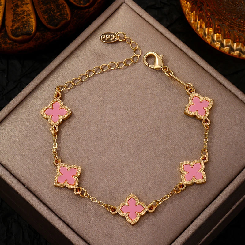 Elegant Vintage Clover Bracelet - Rhinestone & Link Chain