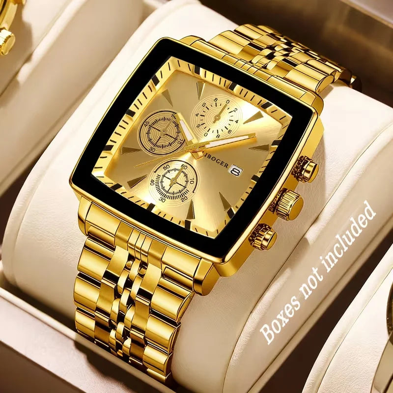 Luxury Square Quartz Watch - Stainless Steel Business Wristwatch
