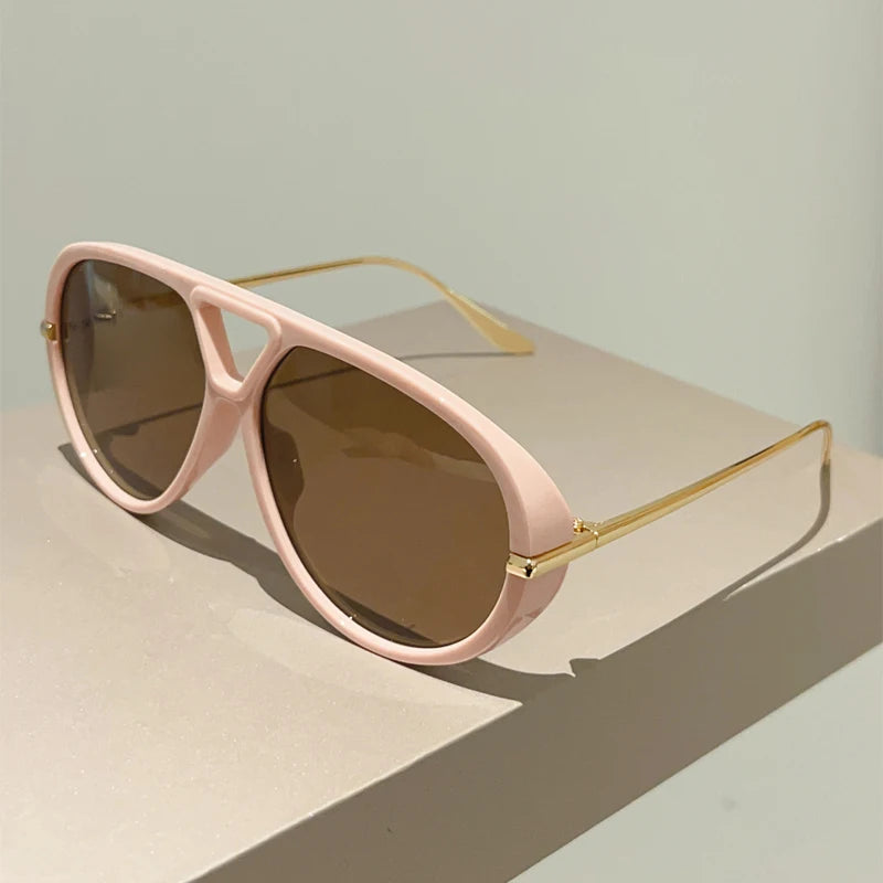 Luxury Oversized Pilot Sunglasses - Vintage Double Bridge Shades