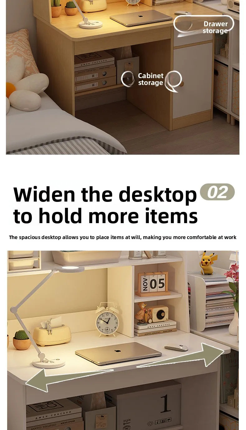 Premium Integrated Computer Desk - Space-Saving Bookshelf Design