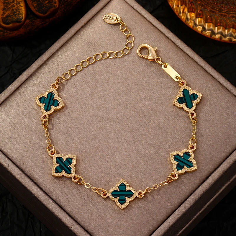 Elegant Vintage Clover Bracelet - Rhinestone & Link Chain