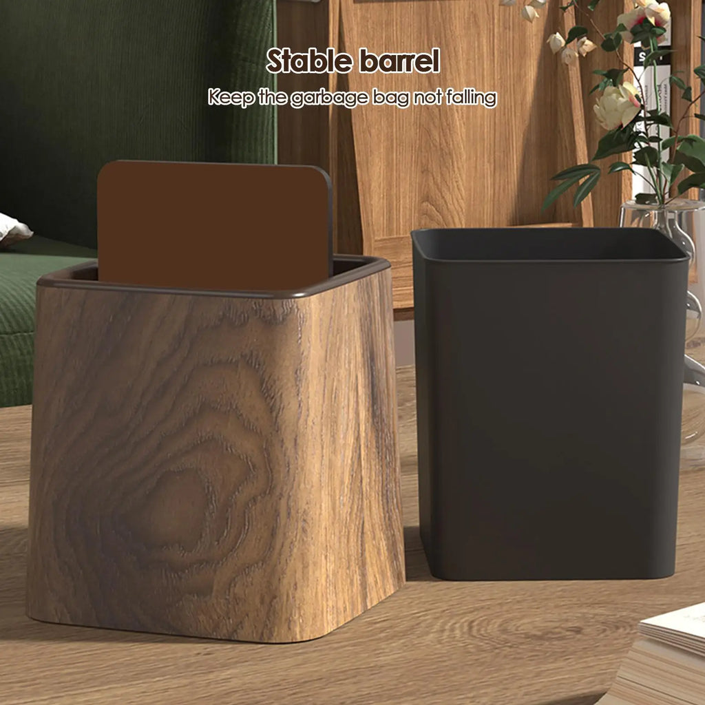 Elegant Small Desk Trash Can - Retro Wood Grain Design