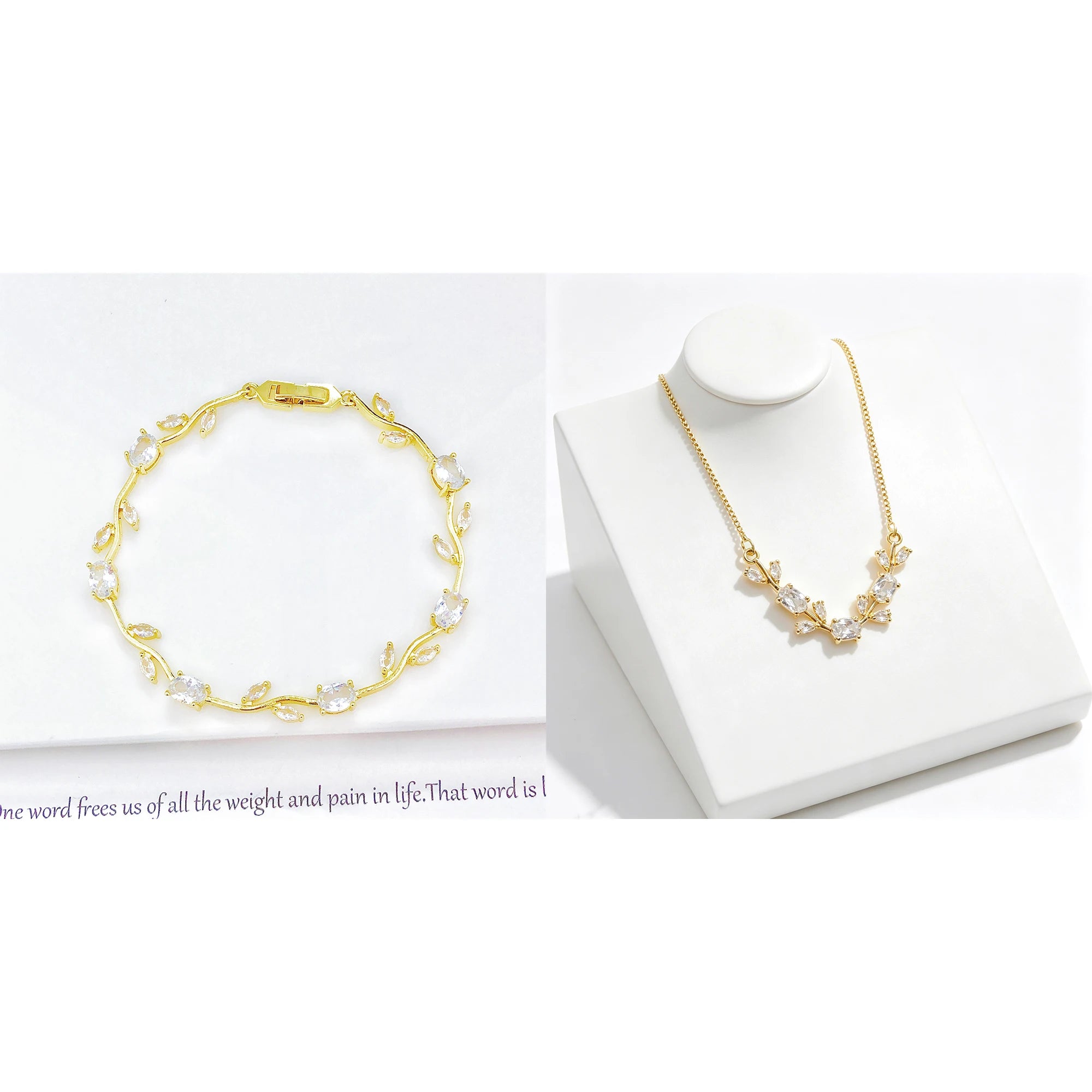 Elegant Crystal Leaf Jewelry Set - Premium Necklace & Bracelet