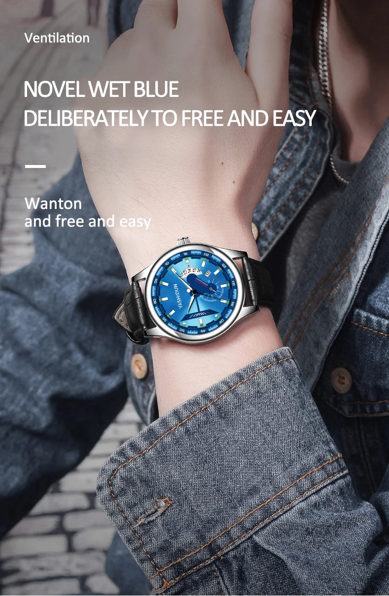 Premium Men's Luminous Quartz Watch - Waterproof Leather