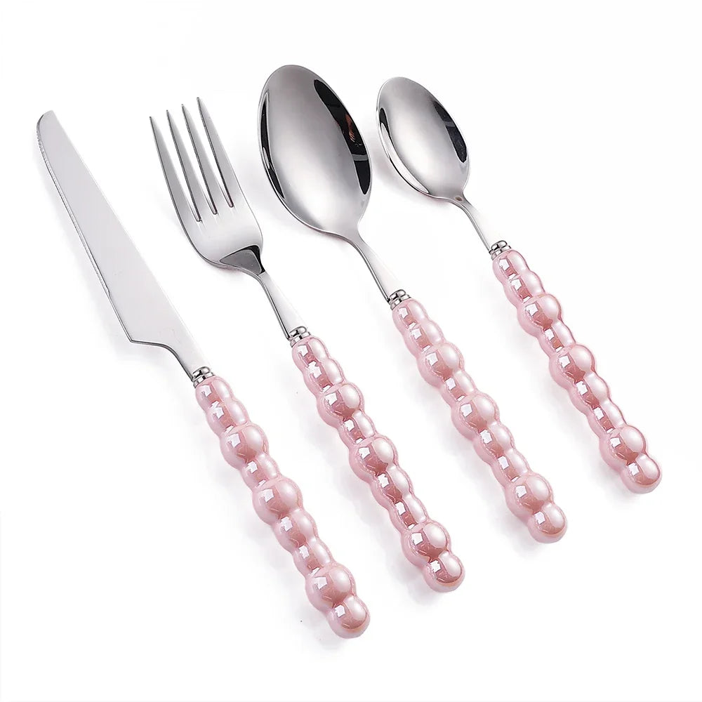 Luxury Pearl Flatware Set - Premium Ceramic Handle Cutlery