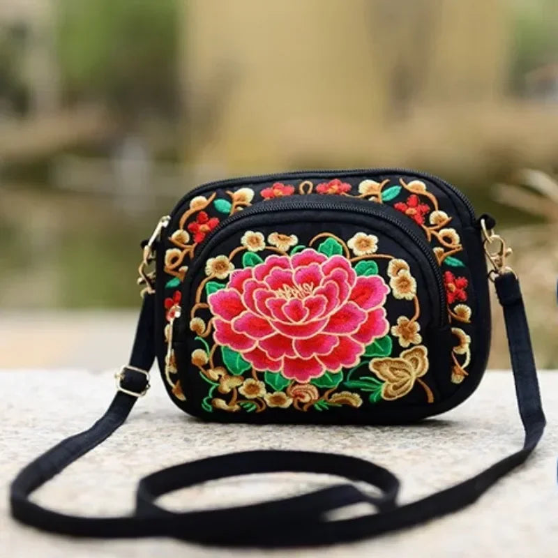 Elegant Embroidered Crossbody Bag - Vintage Floral Design
