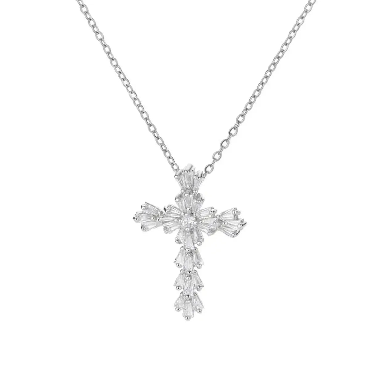 Luxury Zirconia Cross Pendant Necklace - Elegant Stainless Steel