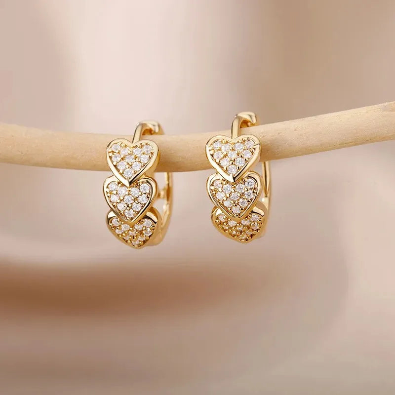 Elegant Gold Heart Earrings - Zircon Stainless Steel