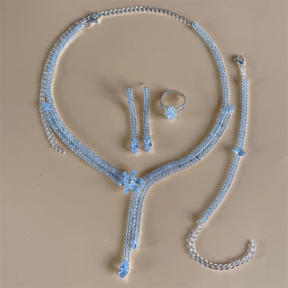 Elegant Crystal Tassel Wedding Jewelry Set - Silver & Gold