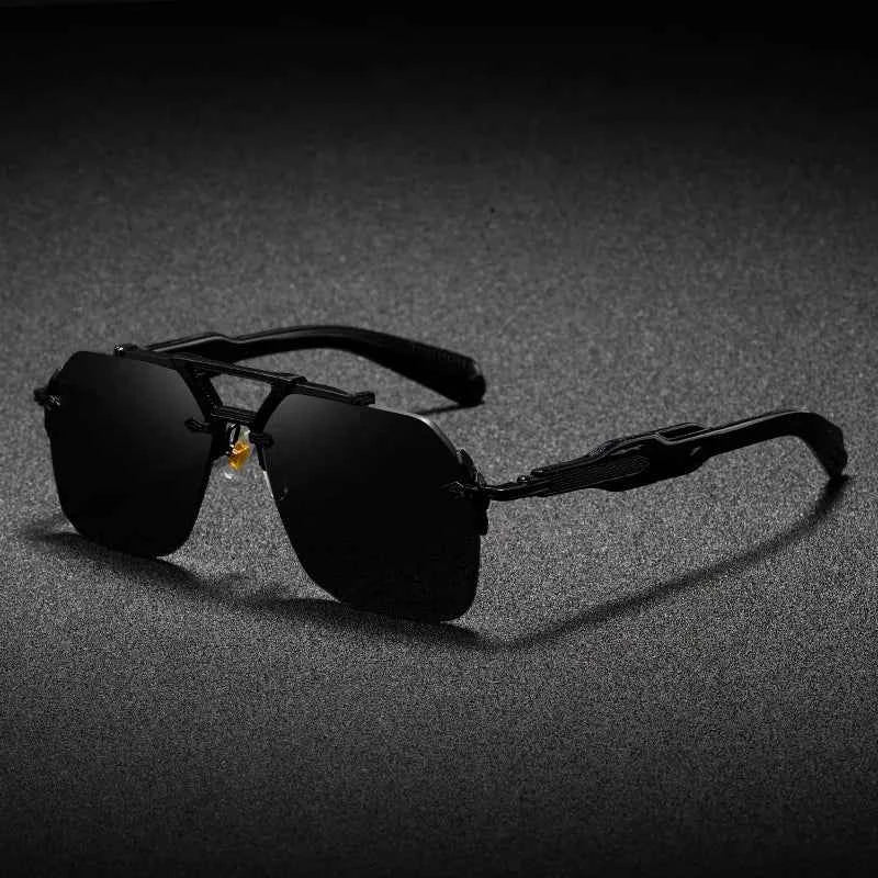 Steampunk pilot sunglasses - Retro frameless design with double girder detail in black