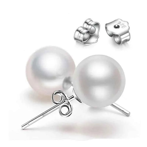 Elegant Pearl Stud Earrings - 925 Sterling Silver Luxury