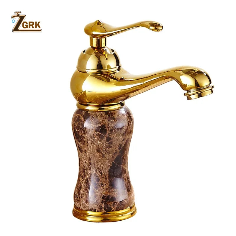 Elegant Gold Bathroom Faucet - Coffee Marble Mixer Tap